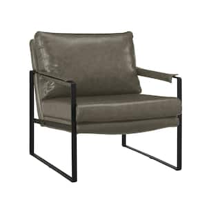 Amelia 29.13 in. Gray Faux Leather Arm Chair with Removable Cushions