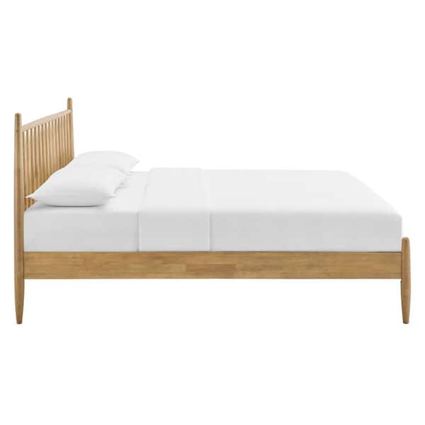 MODWAY Zane Light Oak Brown Solid Rubberwood Frame Queen Spindle
