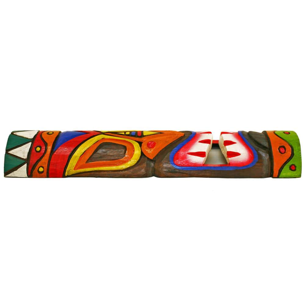 Hand-Carved Colorful Wooden Tiki Mask Statue, 20" Tall