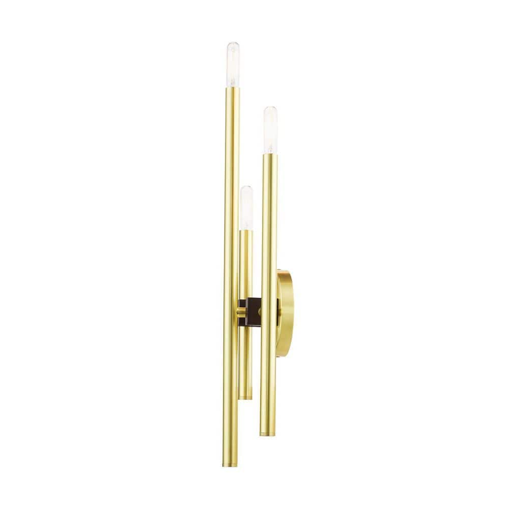 Denmark Satin Brass 3-Light Wall Sconce with Bronze Accents
