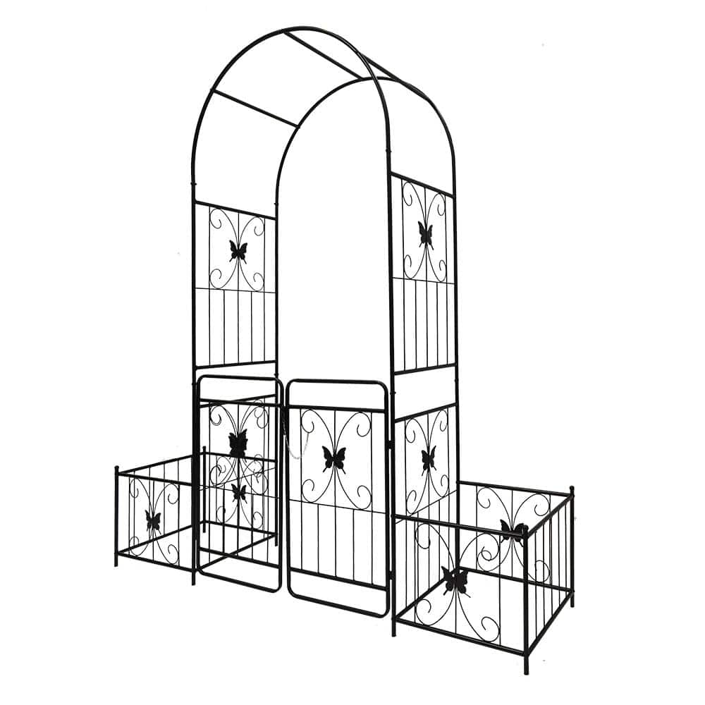 79 .5 in.W x 86.6 in.H Metal Plant Trellis, Garden Arch with Gate for Climb