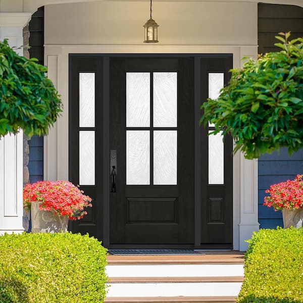 64 in. x 80 in. Regency 3/4-Lite 4SDL Brook Deco Glass RHIS Onyx Fiberglass Prehung Front Door 12 in SLs 6-9/16 in. Jamb