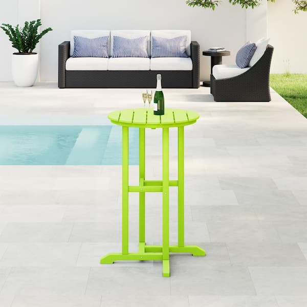 Laguna 24 in. Round Outdoor Dining HDPE Plastic Counter Height Bistro Table in Lime