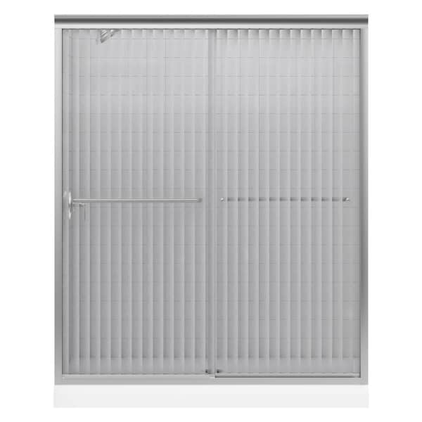 Fluence 59-5/8 in. x 70-5/16 in. Semi-Frameless Sliding Shower Door in Matte Nickel with Handle