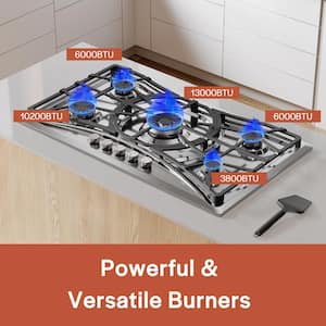 36 in. Gas Stove Cooktop in Stainless Steel with 5 Italy Sabaf Burners