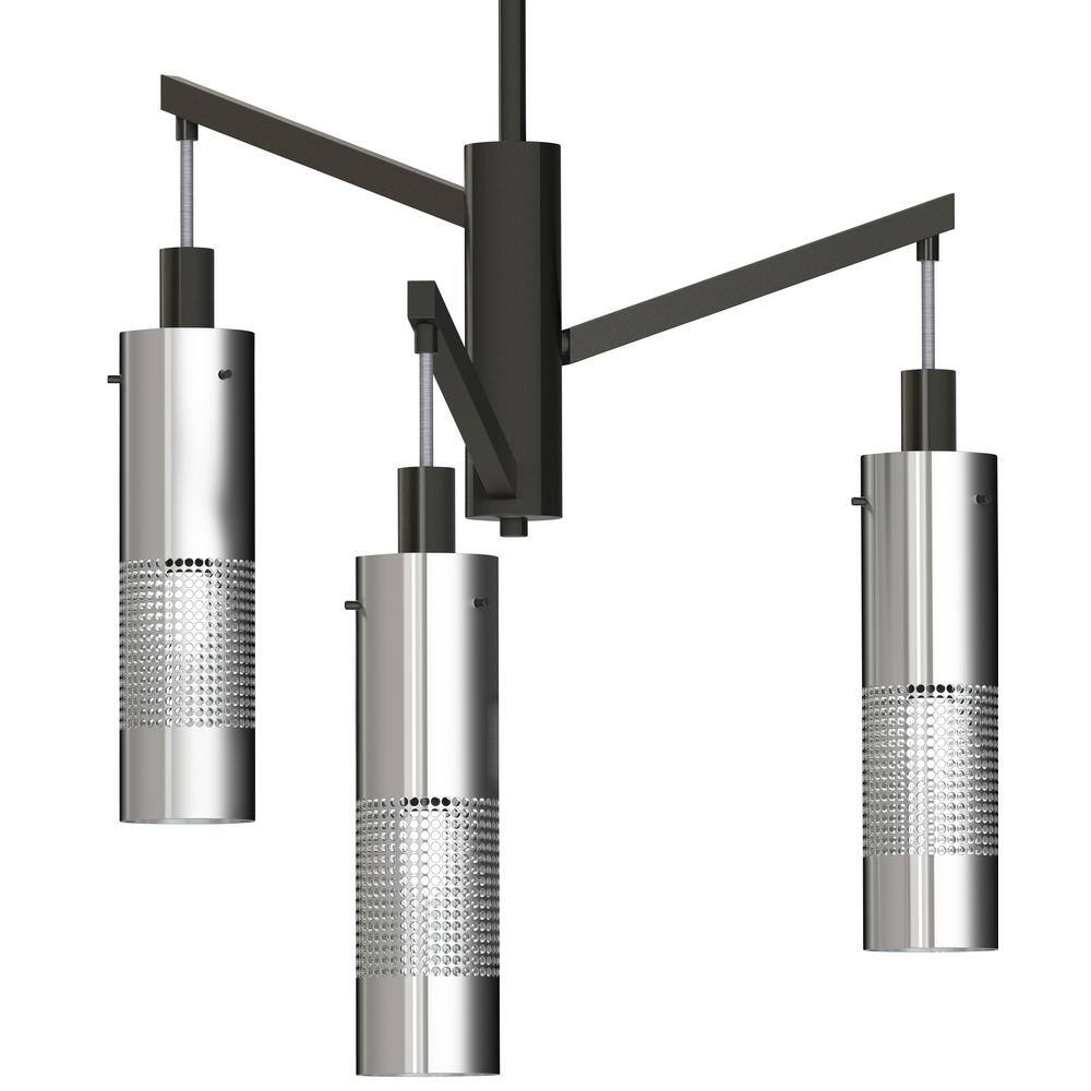 Coal and Brushed Nickel 3-Light Cylinder Chandelier