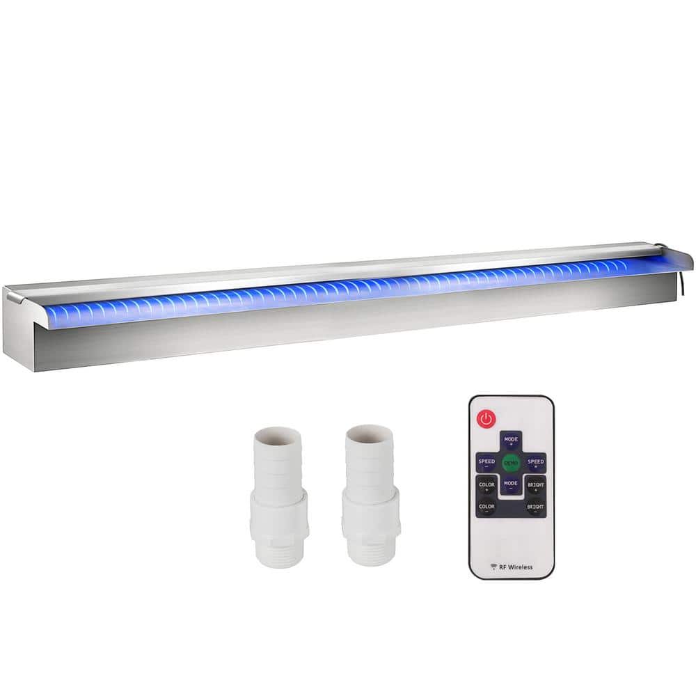 Stainless Steel Pool Waterfall with LED Strip Light, 59 Inch