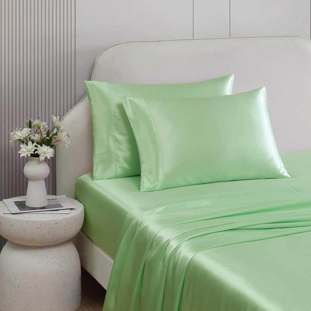 King Size Solid Pink Satin Polyester Sheet Set