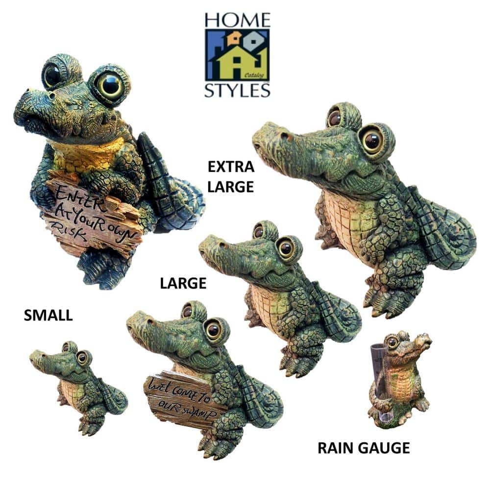 Whimsical Green and Beige Resin Alligator Garden Statue Set
