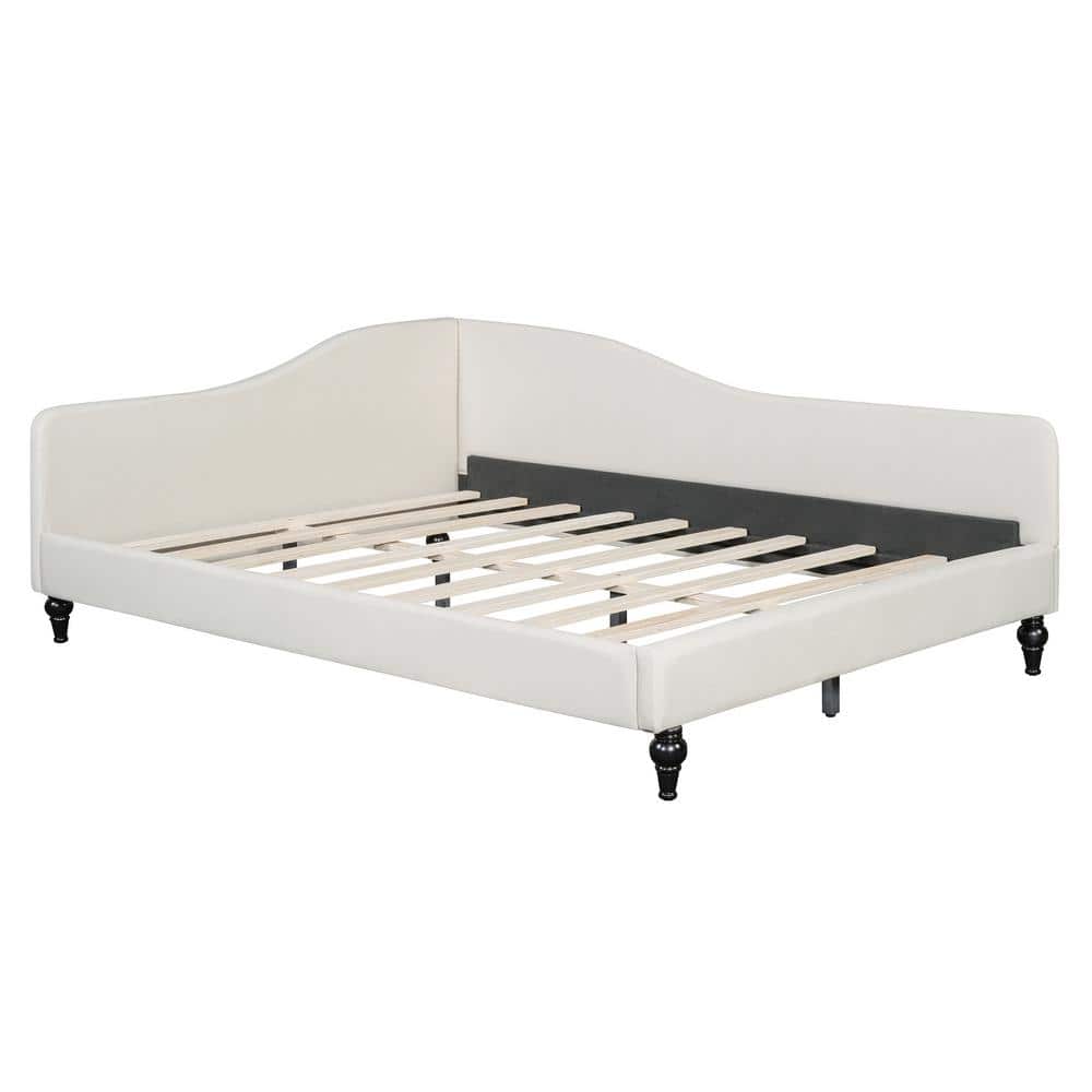 Sleek and Modern Beige Twin Size Linen Daybed with Solid Wood Legs - thumbnail 3