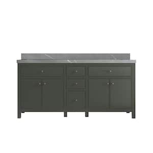 Sonoma 72 in. W x 22 in. D x 36 in. H Double Sink Bath Vanity in Pewter Green with 2" Piatra Quartz Top