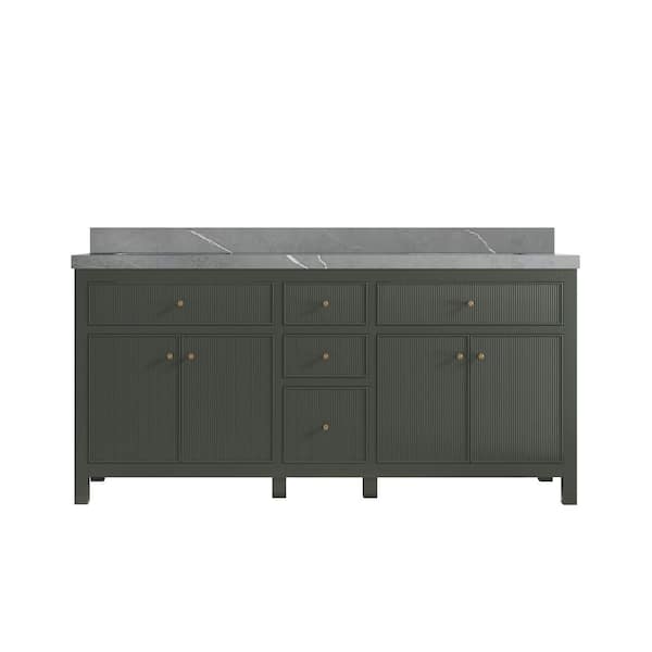 Willow Collections Sonoma 72 in. W x 22 in. D x 36 in. H Double Sink Bath Vanity in Pewter Green with 2" Piatra Quartz Top