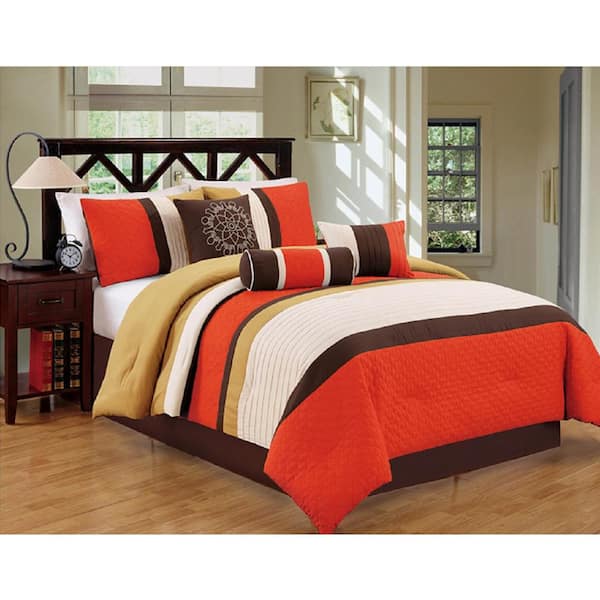 Home Dynamix Evolution Orange Striped 7-Piece Queen Comforter Set