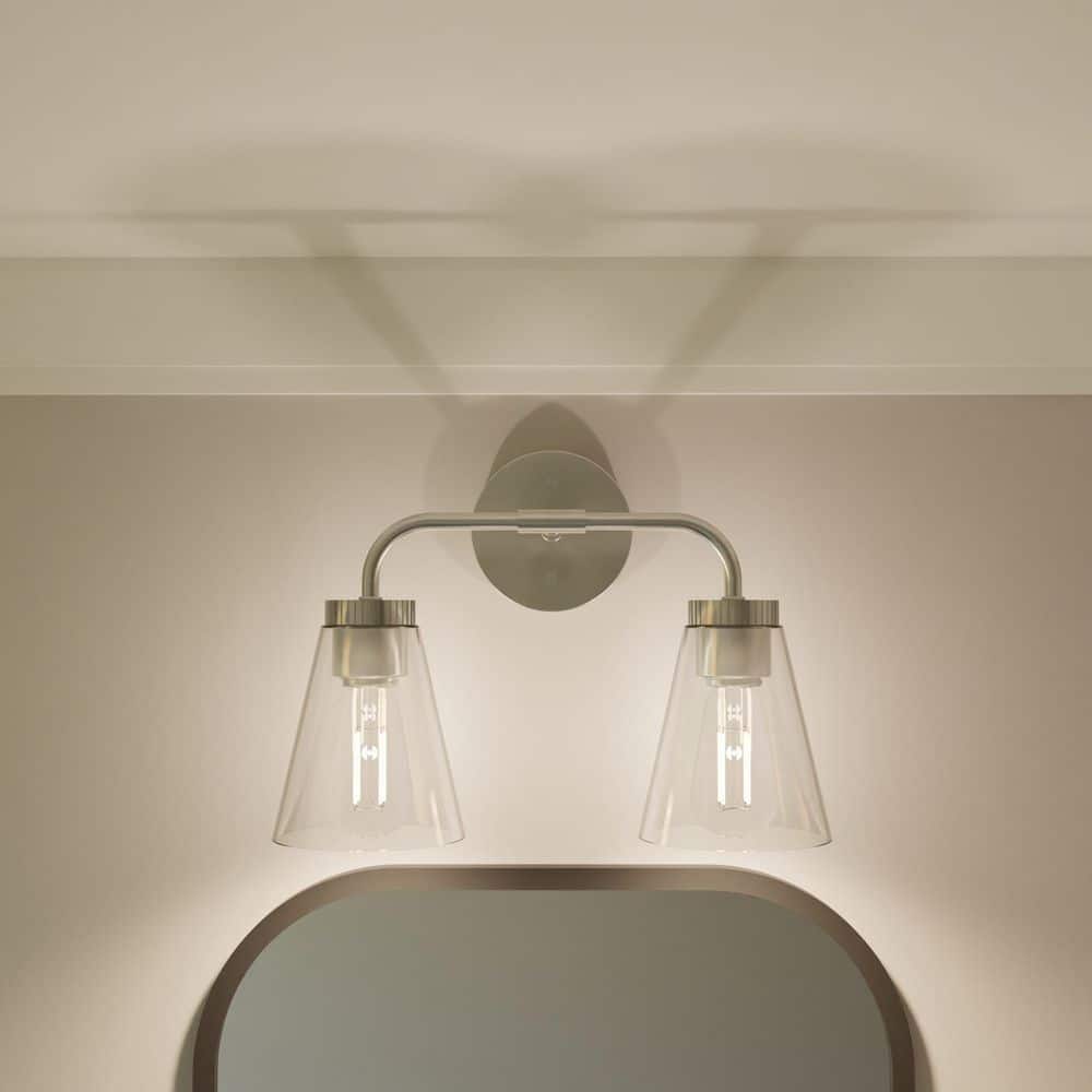 Mavis 14.5 in. 2-Light Brushed Nickel Vanity Light with Clear Glass Shades price history on PriceWatchPro