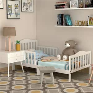 Kids Toddler Wood Bed Bedroom Furniture w/ Guardrails White