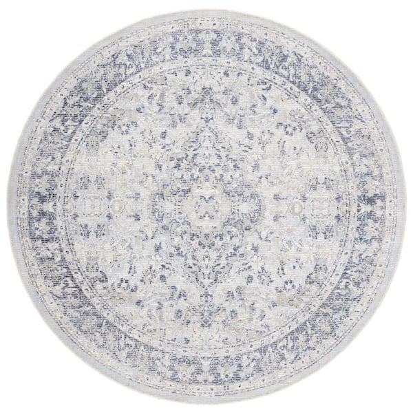 Circular Rug Rvt SAFAVIEH Restoration Vintage 6 ft. x 6 ft. Ivory/Blue Ornate Border ...