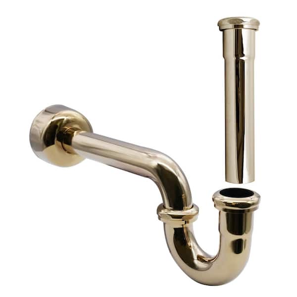 1-1/2" Brass Bathroom Sink P-Trap with 8" Slip Joint Extension Tube in Polished Brass