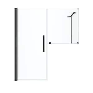 Pasadena 56-3/16 in. W x 72 in. H Rectangular Pivot Frameless Corner Shower Enclosure in Black with Buttress Panels