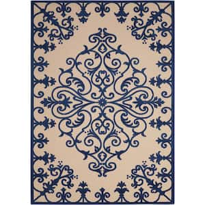 Aloha Navy 10 ft. x 13 ft. Medallion Modern Indoor/Outdoor Patio Area Rug