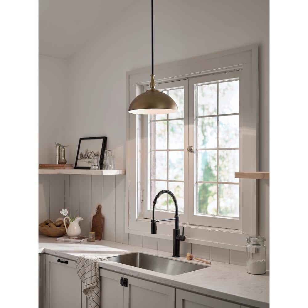 Fira 14 in. 1-Light Natural Brass and Black Vintage Shaded Kitchen Dome Pendant Hanging Light with Metal Shade price history on PriceWatchPro