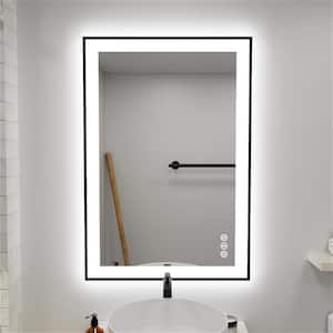 24 in. W x 36 in. H Small Wall Anti-Fog Dimmable Backlit Dual LED Bathroom Vanity Mirror in Matte Black