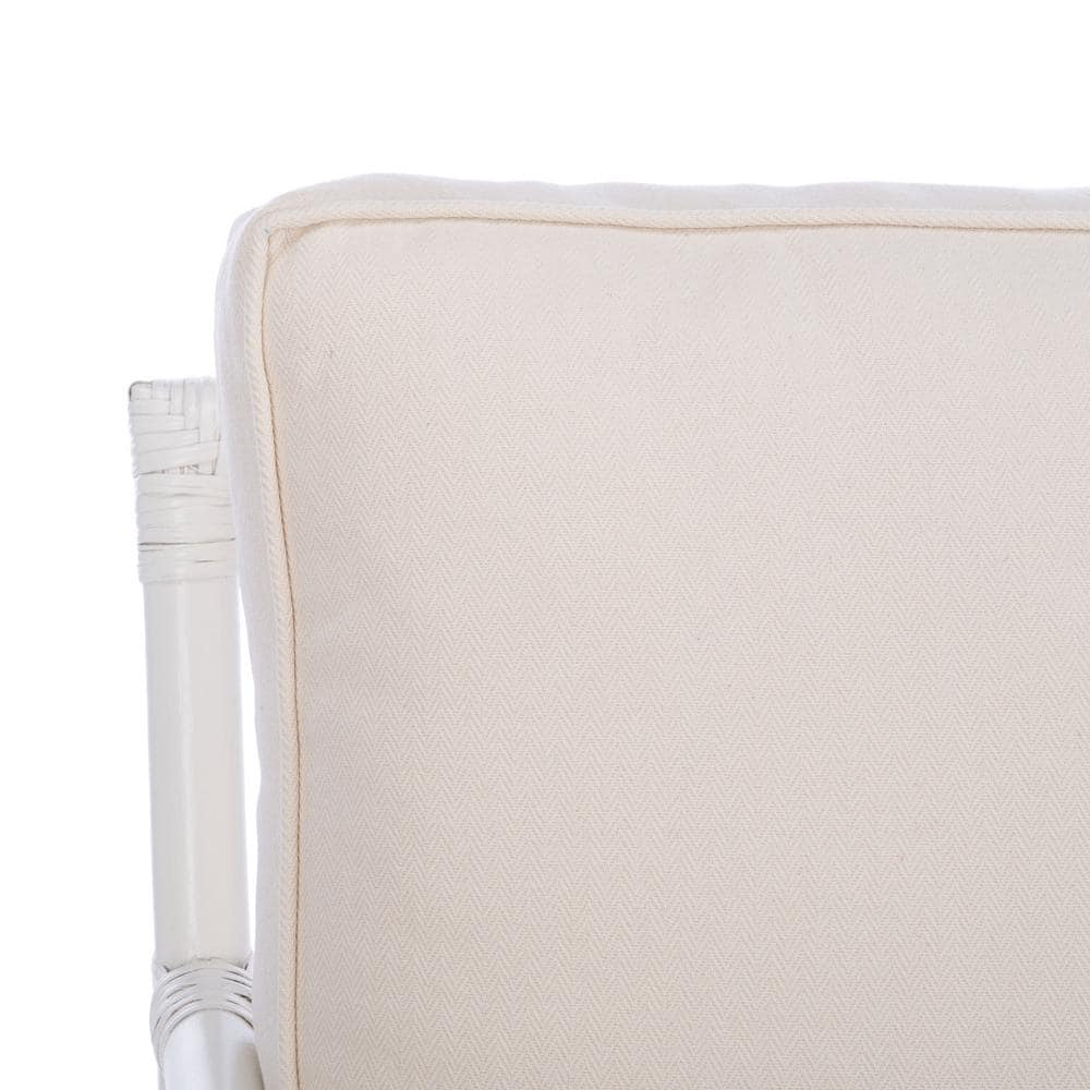 Chinoiserie-Chic White Rattan Accent Chair with Plush Cushion