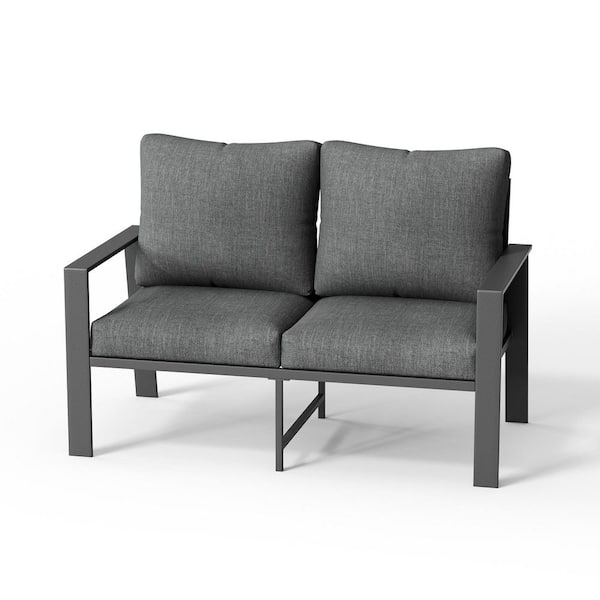 51 in. 2-Person Aluminum Outdoor Patio Loveseat Sofa with Gray Cushions