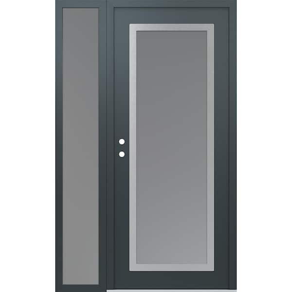 C1 52 in. x 80 in. Silver P Right-Hand/Inswing Frosted Glass Anth/Anth Sidelite Steel Prehung Front Door