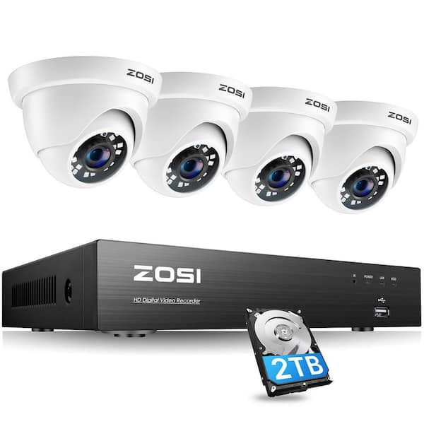 Vaccineren Kraan is genoeg ZOSI 4K Ultra HD 4-Channel 8MP 2TB Hard Drive DVR Security Camera Systems  with 4 Wired Dome Cameras 4UN-418W4S-20-US - The Home Depot