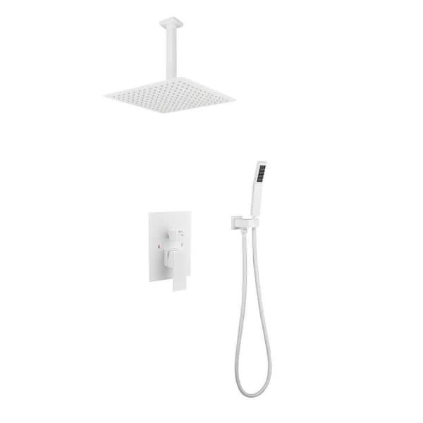1-Spray Patterns 16 in. Ceiling Mount Dual Fixed and Handheld Shower Head 2.5 GPM in White