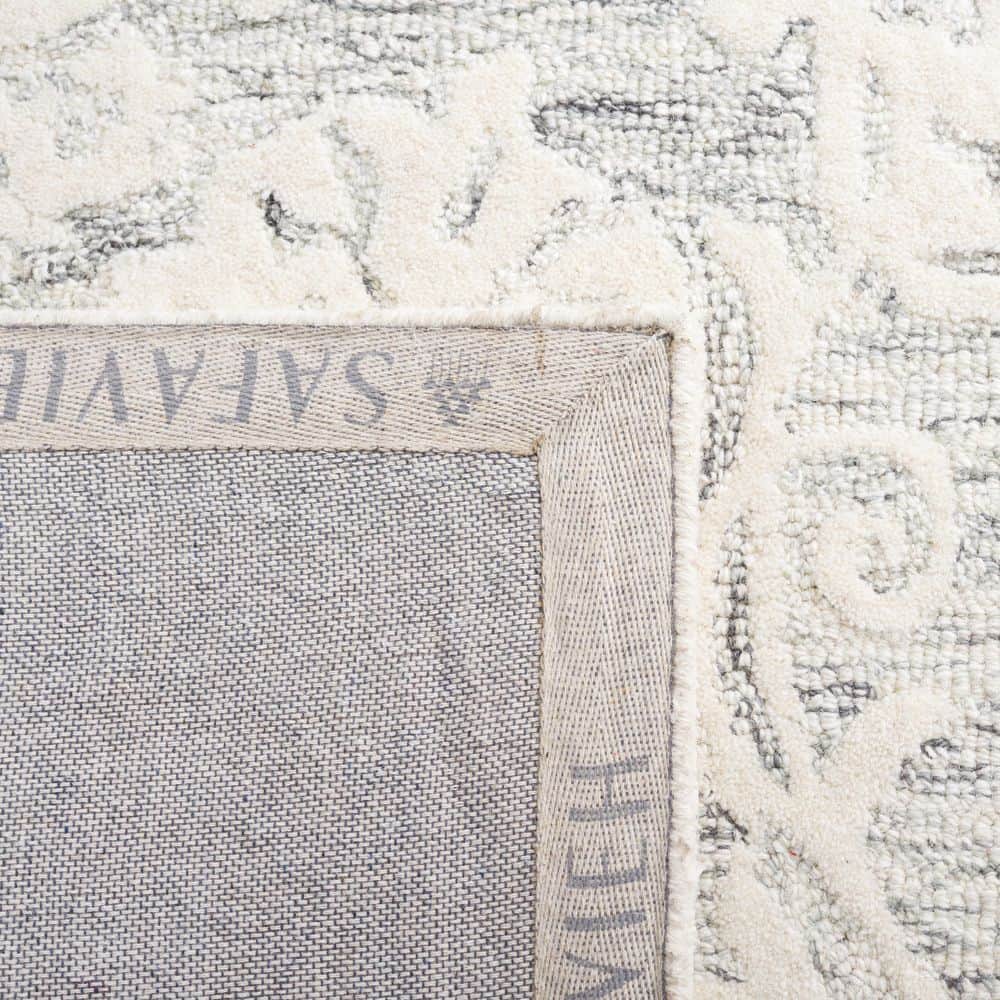 Handmade Gray Floral Tufted Wool Square Rug 6' x 6'