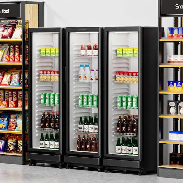 Commercial Refrigerator 8.1 cu.ft Glass Door Display 21.6 in.W Upright Beverage Cooler w/ 4 Shelves and LED Light Black