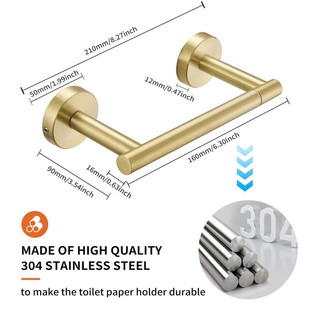 Brushed Gold Stainless Steel Wall Mounted Toilet Paper Holder