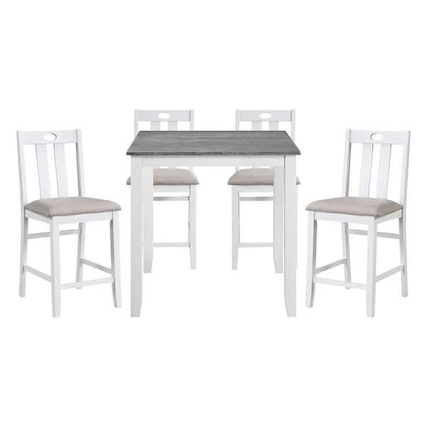 Unbranded Palmer 5-Piece Weathered Gray and White Finish Wood Top Bar Table Set Seats 4
