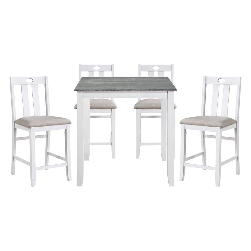 Palmer 5-Piece Weathered Gray and White Finish Wood Top Bar Table Set Seats
