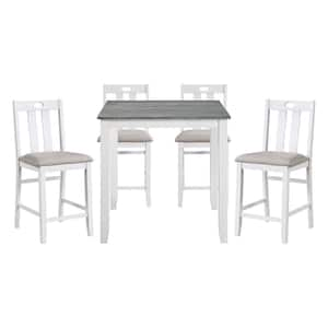 Palmer 5-Piece Weathered Gray and White Finish Wood Top Bar Table Set Seats 4