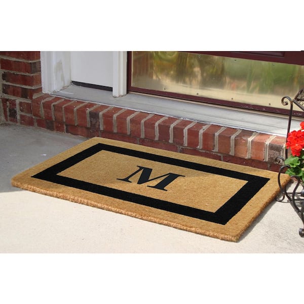 Heavy Duty Brown 22 in. x 36 in. Coir Single Picture Frame Monogrammed M Indoor Outdoor Door Mat