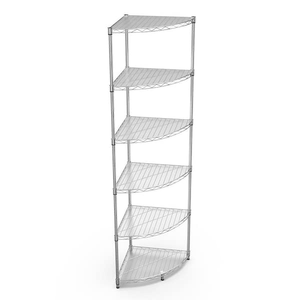 FUNKOL 6 Tier Corner Silver(Chrome) Kitchen Shelf Metal Storage Shelf Height Adjustable