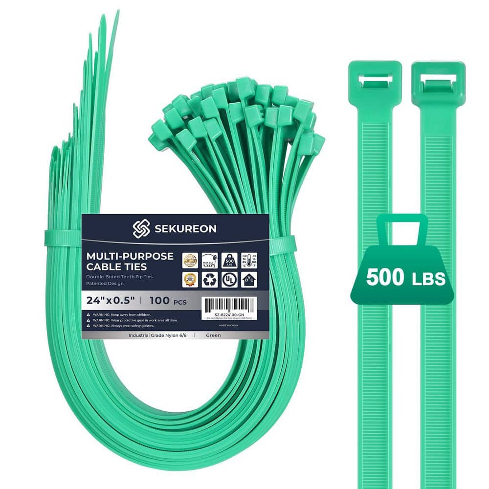 24 in. Zip Ties Double Sided Toothed 500 lbs. Tensile Strength Heavy Duty Cable Wire Ties Nylon Tie Wraps Green 100 Pack price history on PriceWatchPro
