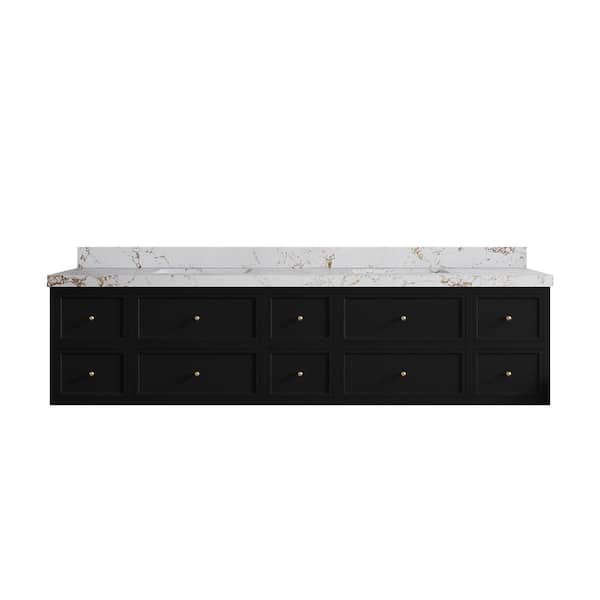 Willow Collections Roswell 84 in. Double Sink Freestanding Black Bath Vanity with Viola Gold Qt. Top Unassembled