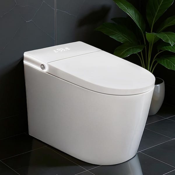 Elongated 1.28 GPF Smart Bidet Toilet with Bidet Built in Foot Sensor Operation Heated Bidet Seat Warm Water in White