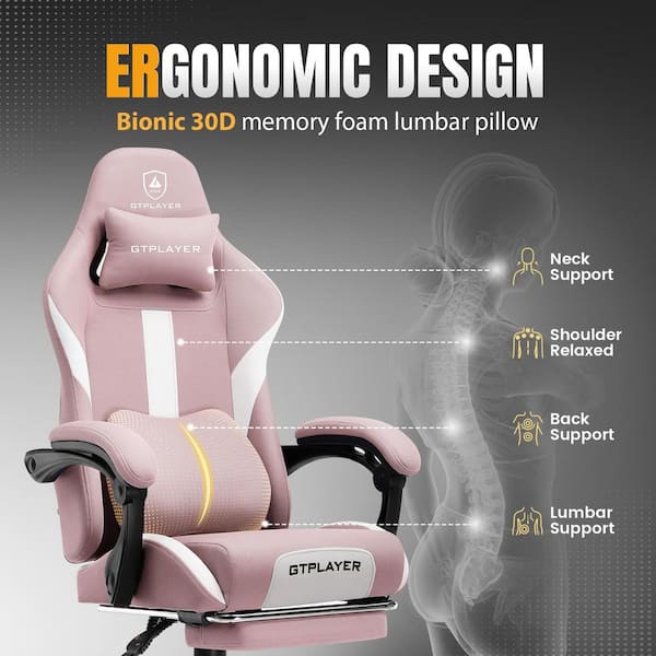 Gaming Chair Fabric Computer Chair with Foot Rest and Pocket Spring Cushion Ergonomic Computer Desk Chair, Pink