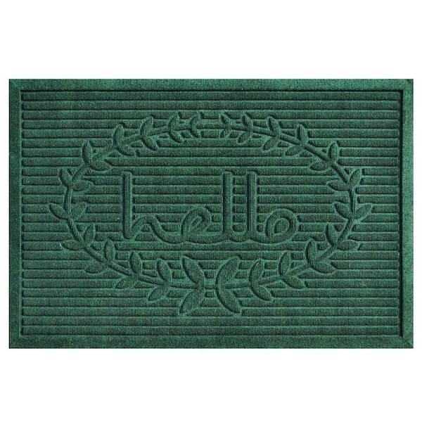 Poly Hello Indoor/Outdoor Mat, 24" x 36", Dark Green
