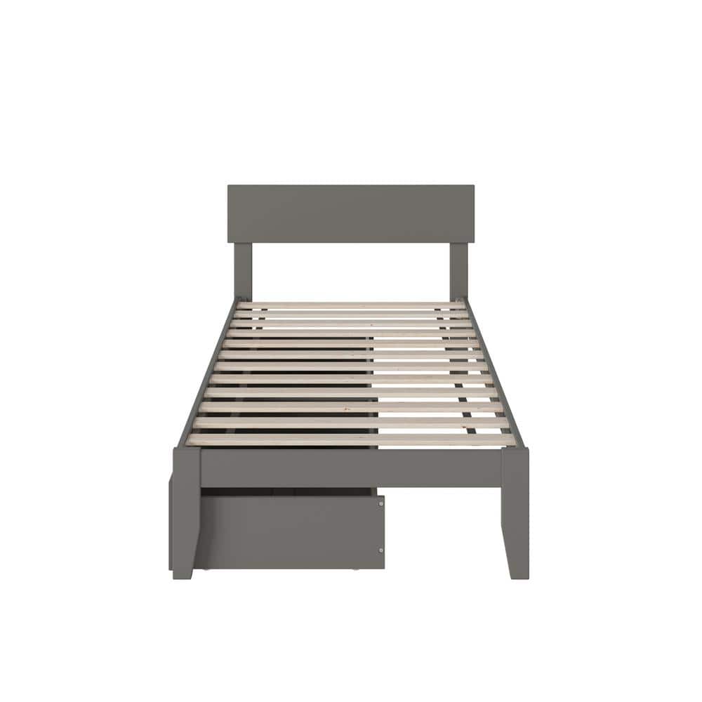 Gray Twin Wood Platform Bed with Storage Drawers