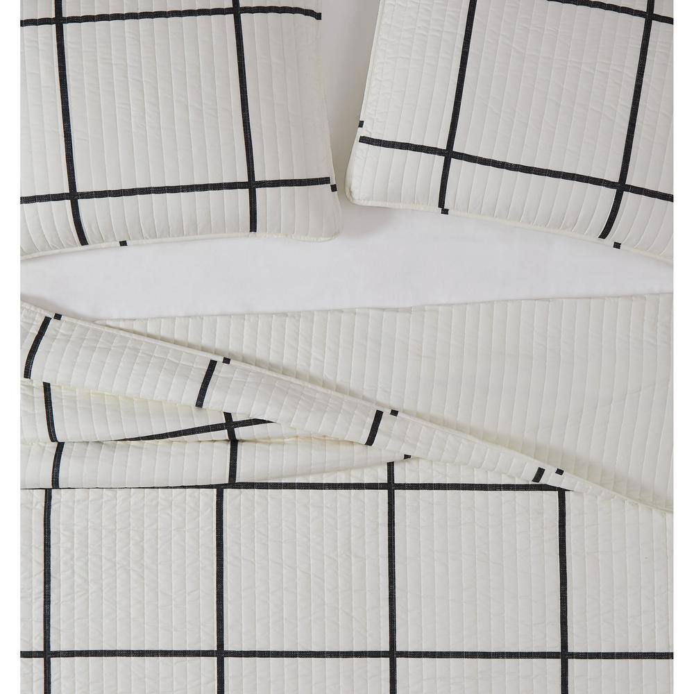 King Black and White Microfiber Windowpane Quilt Set