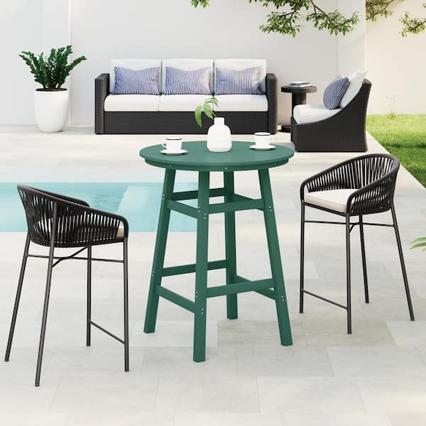 Laguna 35 in. Round HDPE Plastic All Weather Bar Height High Top Bistro Outdoor Bar Table in Dark Green