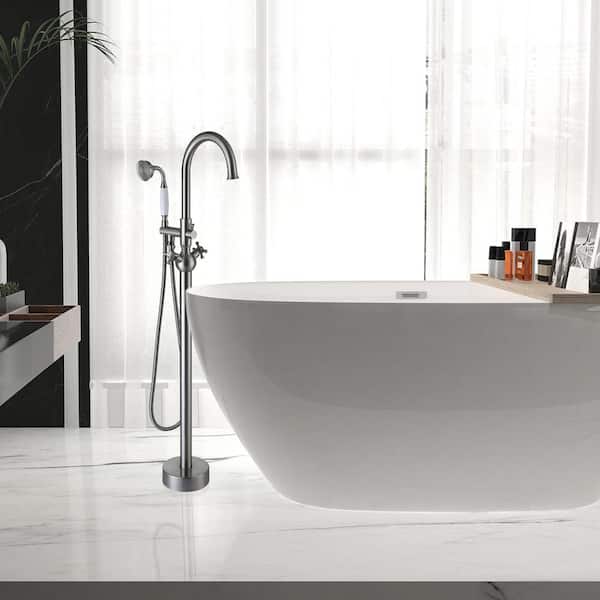 Satico 2-Handle Freestanding Tub Faucet Bath Faucet with Round Hand Shower in Brushed Nickel