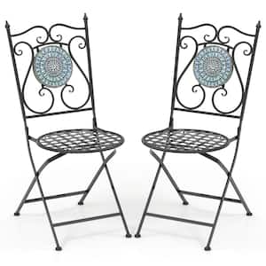 Set of 2 Metal Folding Mosaic Outdoor Dining Chairs in Blue