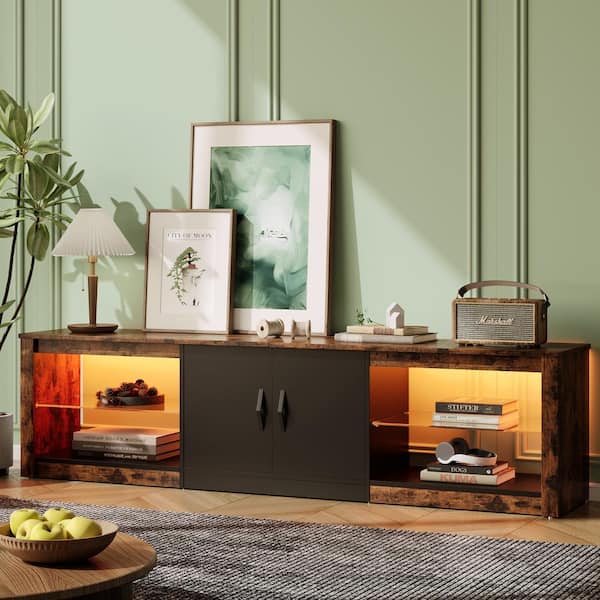 Bestier 70 in. Rustic Brown TV Stand Fits TV's Up to 75 in. LED Entertainment Center with Adjustable Shelves and Cabinet