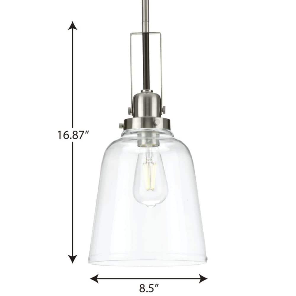 Rushton Brushed Nickel and Clear Glass Industrial Pendant Light